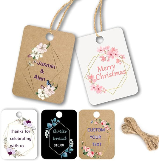 Custom Gift Tag, Personalized Favor Label, Kraft Wrapping Decoration, Wedding Supplies Birthday Party Craft, Thick Paper Hang Card with String (Rectangle Shape 2)