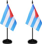 Cuba Cuban Deluxe Desk Flag Set, Small Mini Miniature Cuba Cuban Table Desktop Flags With Solid Pole, Black Base and Spear Top(2 Pack)