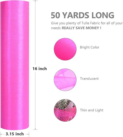 Crystal Organza Fabric Tulle - 16" by 50 Yards Sheer Fabric for Wedding Party Decoration Bridal Shower Tutu Roll Netting Spool Ribbon Wrapping (Pink)