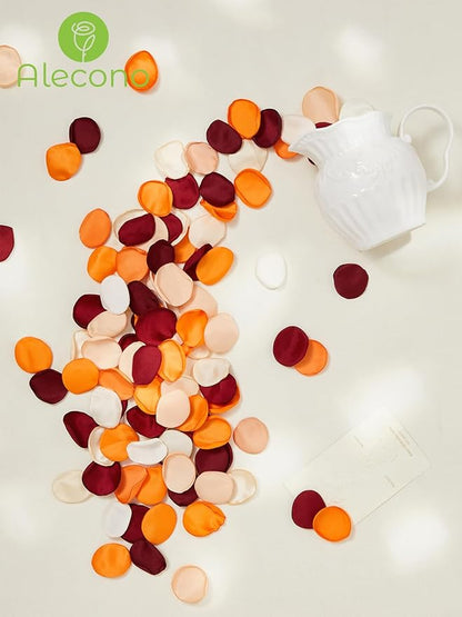 Alecono 𝟲𝟬𝟬𝙋𝙘𝙨 Silk Rose Petals, Faux Rose Flower Petals Bulk for Wedding Flower Girl, Fall Orange Fake Silk Petals Artificial Flower Petals for Bridal Shower