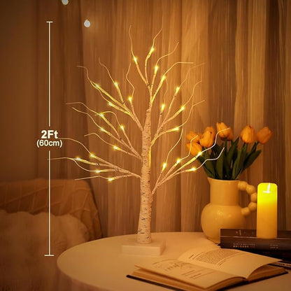 2FT Lighted Birch Tree,Christmas Decorations for Indoor,Table Top Christmas Trees with Lights,Dual Power USB or Battery,Lighted Tree for Winter Holidays Halloween Wedding Decor Set of 2