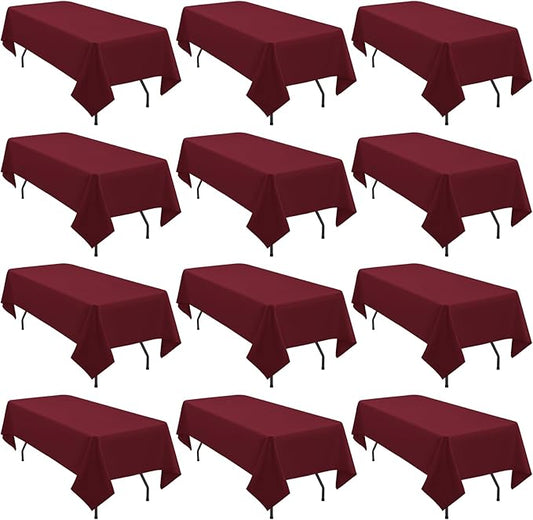 12 Pack Polyester Tablecloth Rectangle Tablecloth 60 x 102 Inch Burgundy Tablecloth for 6 Ft Rectangle Tables, Washable Fabric Table Covers Polyester Table Clothes for Wedding Parties Banque