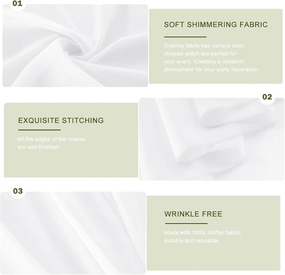 Wedding Arch Draping Fabric 29" x 18 FT White Sheer Chiffon Outdoor Curtain Drapes for Wedding Birthday Party Ceremony Decor(2 Panels, White)