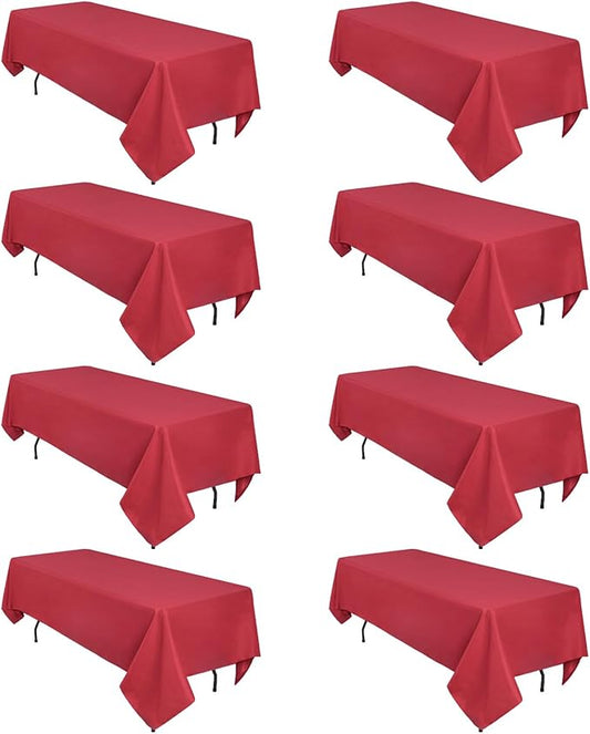8 Pack Red Tablecloth 60 x 102 Inch Rectangular Tablecloths for 6 Foot Rectangle Tables, Wrinkle Resistant Red Table Cloth Washable Polyester Fabric Table Covers for Buffet Wedding Party Banquet