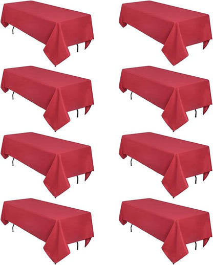 8 Pack Red Tablecloth 60 x 84 Inch Rectangular Tablecloths for 4 Foot Rectangle Tables, Wrinkle Resistant Red Table Cloth Washable Polyester Fabric Table Covers for Buffet Wedding Party Banquet