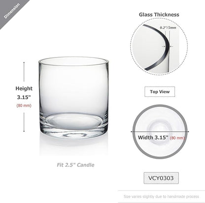 WGV Quality Thick Tea Light Votive Candle Holder 3x3, Clear Tiny Cylinder Glass Vase, Small Planter Terrarium, 1 Pc