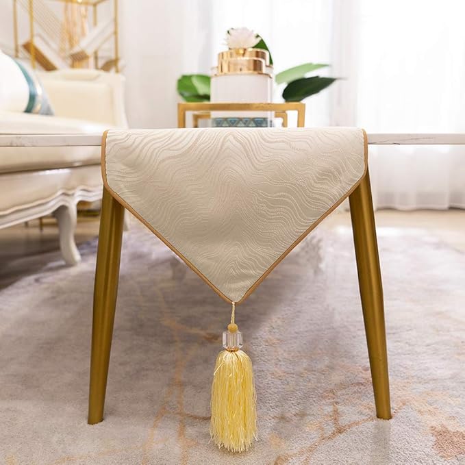 Avigers 12 x 72 Inch Decorative Luxury Abstract Striped Beige Table Runners with Tassels for Home Living Room Bedroom Art Decor Wedding