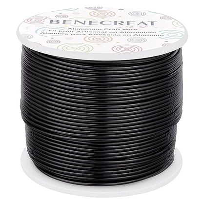 BENECREAT 15 Gauge 220FT Black Aluminum Wire Anodized Jewelry Craft Wire for Floral Beading, Plant Gardening, Decor