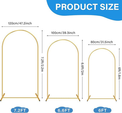 Heavy Duty Metal Arch Backdrop Stand, 7.2FT, 6FT Set of 2 Stable Gold Arch Stand with Ground Stakes and Water Bags, Balloon Arch Stand for Wedding Party Baby Shower Photo Flower Arch Decration