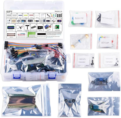 GeeekPi Complete Starter Kit for Raspberry Pi 4B, Python C Java Scratch Code, with 100-Page Tutorial, 16 Projects, 68 Items, ABS Breadboard Holder, Camera Module, Sound Sensor (Pi Board Not Included)