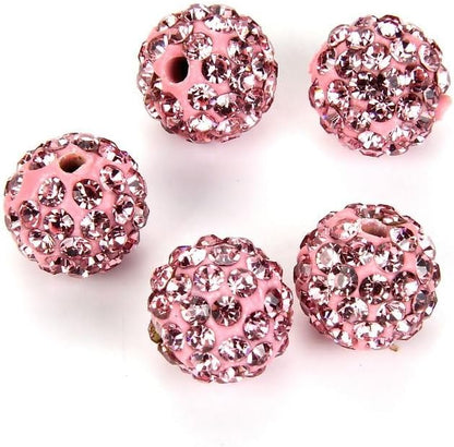 50pcs Adabele Grade A Suncatcher Crystal Rhinestone Pave Loose Beads 10mm Light Rose Pink Polymer Clay Disco Ball Spacers Compatible with Shamballa All Craft Jewelry Making DB10-55