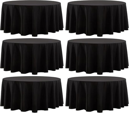 Round Tablecloth 6 Pack 108 Inch Black Tablecloths Washable Decorative Linen Polyester Table Clothes Cover for Dining Table Banquets Buffet Parties and Wedding