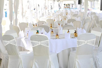 25 Pcs Sequin Chair Sashes Stretch Chair Bands Spandex Polyester Bows for Party Hotel Wedding Banquets Decoration - White