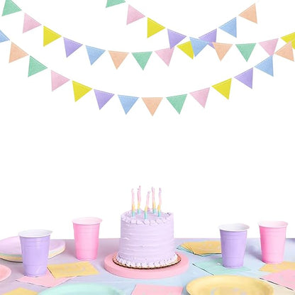 pinkblume Pastel Party Decoration Macaron Felt Hanging Triangle Mini Bunting Pennant Banner Flag for Pastel Colorful Birthday Wedding Baby Shower Engagement Spring Easter Party Classroom Nursery Decor