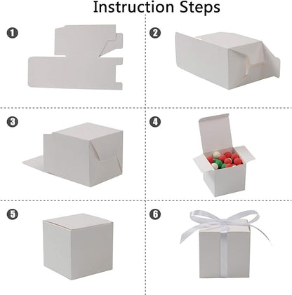 COTOPHER 100pcs Small Gift Boxes, Favor Boxes 2x2x2 inches Paper Gift Boxes with Ribbons Candy Box for Wedding Favors Baby Shower Bridal Shower Birthday Party (White)