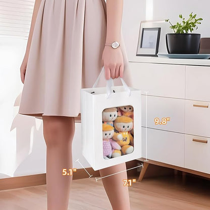 MOXARYSU 12 Pcs White Gift Bags with Clear Window: 9.8x5.1x7.1 Inch Medium Kraft Paper Bags with Handle For Party Business Birthday Wedding (White,12p)