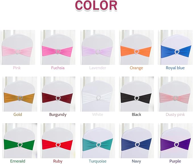 Howhic Pack of 120 Spandex Chair Sashes Bows Stretch Chair Cover Band with Buckle Slider Universal Elastic Chair Ties for Wedding Banquet Party Event Decoration (Navy)