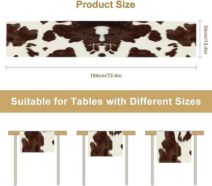 Cow Skin Print Table Runner, Safari Wildlife Brown Country Farm Cowhide Pattern Cotton Linen Rustic Cottage Table Runner for Dinning Home Party Holidays Home Setting, 13x70 Inch