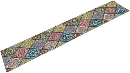 Boho Bohemian Table Runner, Vintage Indian Floral Print Table Cover for Farmhouse Kitchen Dining Table Decor Holiday Party, 13x70inch