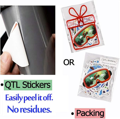 QTL Ski Stickers for Kids Skiing Stickers for Snowboard Helmet Adults Teens Waterproof Vinyl Pack 50Pcs