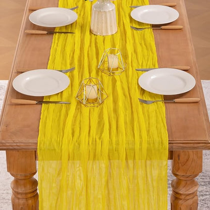 MLMW 4 Pack Yellow Cheesecloth Table Runner Boho Gauze Rustic Cheese Cloth Table Runner 160 inch Sheer 13.3ft for Wedding Party Baby Bridal Shower Birthday