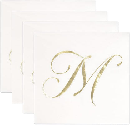Gift Boutique 100 Gold Monogram Cocktail Napkins Letter M Disposable Paper Pack Elegant Metallic Golden Foil Hand Napkin for Powder Room Wedding Holiday Birthday Party Baby Shower Decorative Towels