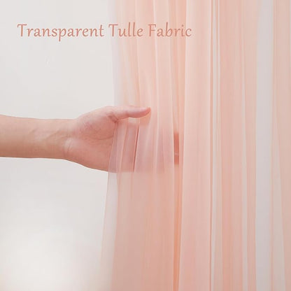 10×10ft Peach Tulle Backdrop Curtain with Lights String for Parties, Sheer Photo Curtain Backdrop Drapes for Wedding Party Photography Backgrounds