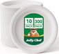 JOLLY CHEF Compostable Heavy Duty Plates 𝟭𝟬 𝗜𝗻𝗰𝗵 [𝟯𝟬𝟬 𝗣𝗮𝗰𝗸] Eco-Friendly Disposable White Paper Plates Made of Bagasse Biodegradable Bulk for Party Dinner Sugarcane Fibers Round 300 Count
