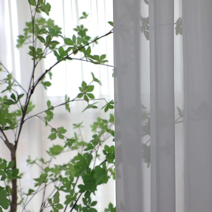 Window Gray Sheer Curtains 130 Inches Long 2 Panels Sheer Curtain Basic Rod Pocket Panel for Bedroom Children Living Room Yard Kitchen (Gray, 52" W x 130" L | 2 pcs)