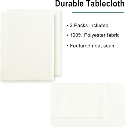 Hiasan 2 Pieces Ivory Tablecloth Rectangle - Waterproof and Spillproof Washable Fabric Table Cloth for Card Tables, 54 x 108 Inch