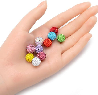 100pcs Adabele Grade A Suncatcher Crystal Rhinestone Pave Loose Beads 12mm Clear White Polymer Clay Disco Ball Spacers Compatible with Shamballa All Craft Jewelry Making DB12-1