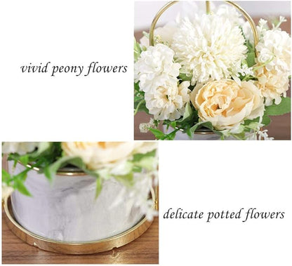 KIRIFLY Fake Artificial Flowers in Vase Faux Peony Silk Hydrangea Flower Centerpieces Décor for Wedding Table Decoration(White in Gold)