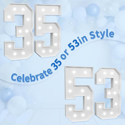 imprsv Marquee Numbers Large 35th-Birthday Decorations: 4ft Light Up Number Party Decor 35 Year Old 53th Birthday Decoration Backdrop 53 Anniversary Cardboard Big Mosaic Balloon Frame Number 35
