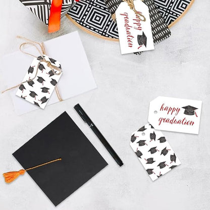 50 Pcs Graduation Gift Tags, Congrats Grad Party Favors Gift Tags for High School or Happy College Graduation Party Decoration Supplies (Red, 2.2 * 3.5)