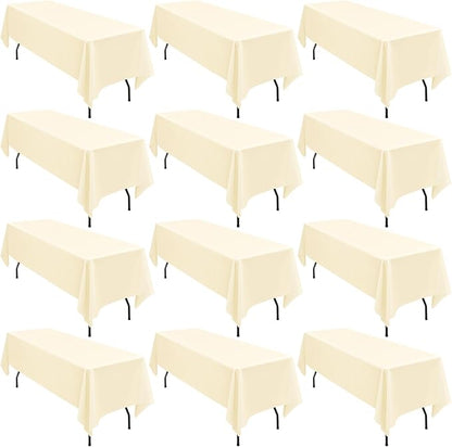 12 Pack 60 x 102 Inch Rectangle Tablecloth, Beige Tablecloth for 6 Feet Rectangle Tables, Stain and Wrinkle Resistant Washable Fabric Table Cloth for Wedding Dining Table Buffet Parties Camping