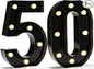 Pooqla Decorative Led Light Up Number Letters, Black Plastic Marquee Number Lights Sign for 50th Birthday Party Wedding Decor Battery Operated Black Decoration 50