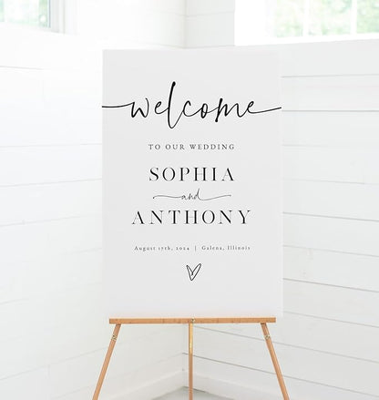 Personalized Wedding Welcome Sign, Minimalist Wedding Sign Signage 12" X 18" (Small), 27" (Medium), 36" (Large), Plastic, Modern, Pole Mount, Weather