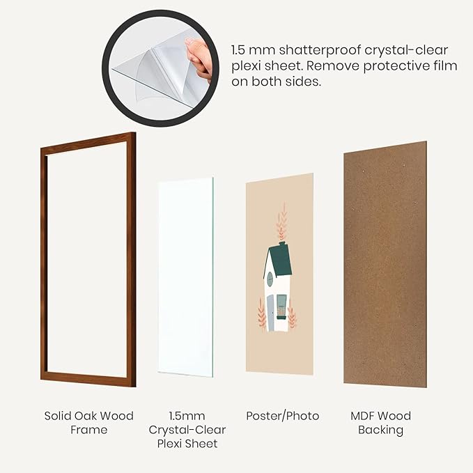 Opposite Wall - 12x12 in - Dark Solid Oak Wood Picture Frame - Lightweight, Versatile & Shatterproof - Wall Hanging Poster or Photo Frame - Wall Decor for Office, Gallery & Home - 2 Pack