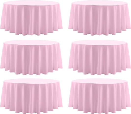 Round Tablecloth 120 Inch 6 Pack Pink Tablecloths Washable Decorative Linen Polyester Table Clothes Cover for Dining Table Banquets Buffet Parties and Wedding