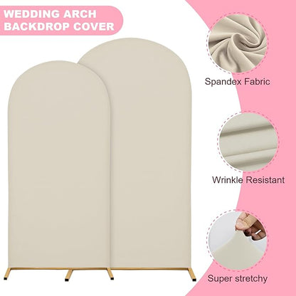6.6FT Wedding Arch Covers Arch Backdrop Cover Arch Stand Covers Set Arch Cover Spandex Fabric Stretchy Backdrop for Wedding Birthday Party Decoration Baby Shower (Off-White)