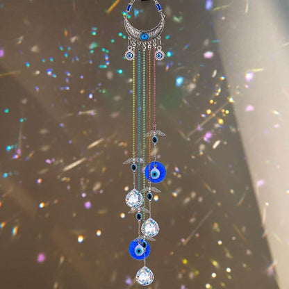 20inch Blue Evil Eye Hanging Crystals Suncatcher Ornament with Chakra Energy Crystal Ball Prism Pendant Rainbow Maker for Home Decor Protection