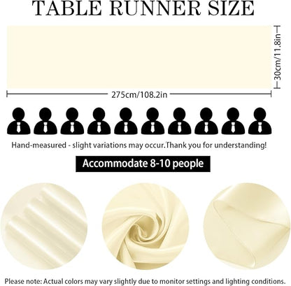 SHEJIZE 10 Pack White Satin Table Runner 12x108 Inches Long, Bright Silky Smooth Satin Table Runner Table Decor for Wedding Banquet Christmas Prom Event Birthday Party