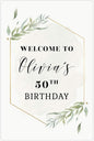 Andaz Press Personalized Extra Large Birthday Easel Board Party Sign, 12x18-inch, Modern Black, Gold with Green Leaves Florals, Welcome to Olivia's 50th Birthday, 1-Pack, Custom Name Age