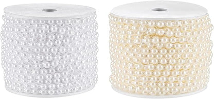 Flat Pearl Garland String 27 Yards, 6MM Half-Round Beaded Spool Roll Crafts for Wedding Decoration (Ivory)