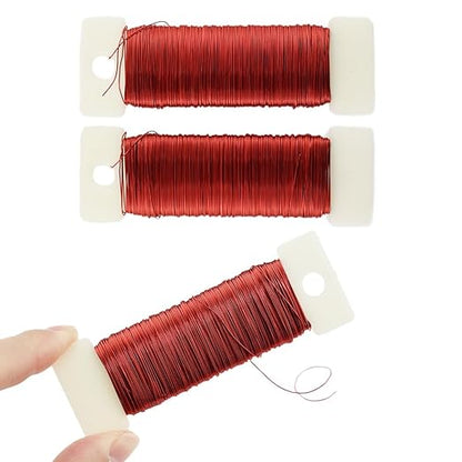HAHIYO 26Gauge Red Metal Floral Wire - 3 Rolls, 115 Yards (345 Feet) - Flexible Paddle Wire for Craft, Christmas Wreath, Flower Arrangement, Bouquet Wrapping, Wedding, DIY