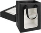 MOXARYSU 12 Pcs Black Gift Bags with Clear Window: 9.8x5.1x7.1 Inch Medium Kraft Paper Bags with Handle For Party Business Birthday Wedding (Black, 12p)