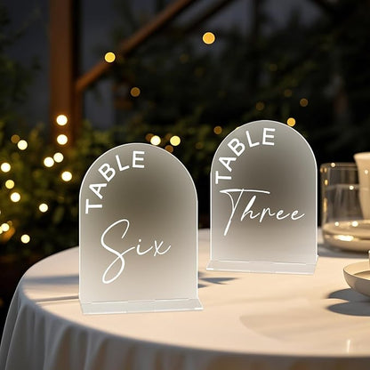 Frosted Arch Wedding Table Numbers 1-30 with Stands, 5x7 Inch Acrylic Arch Sign with Holder for Wedding Reception Table Centerpiece Decoration(New)