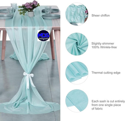 MDS 20 Pack 10ft Chiffon Table Runner 29 x 120 Inches Sheer Wedding Runner Romantic Rustic Table Runner for Wedding Decorations, Birthday Parties, Bridal Shower Party Arch Decor - Teal