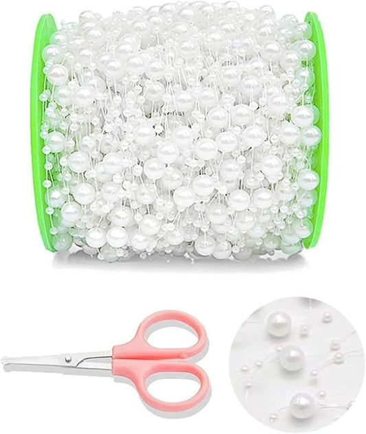 DomeStar 200FT White Pearls String, Artificial Pearl Strand Beaded Wire, for Home Decor, Garland Flowers, Party Supplies, DIY Crafts