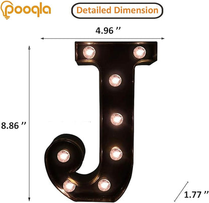 Decorative LED Illuminated Letter Marquee Sign - Alphabet Marquee Letters with Lights For Wedding Birthday Party Christmas Night Light Lamp Home Bar Decoration J, Black